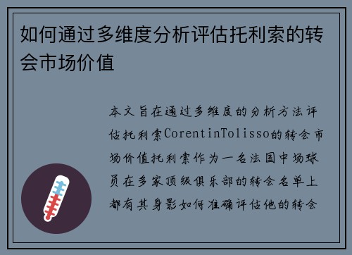 如何通过多维度分析评估托利索的转会市场价值