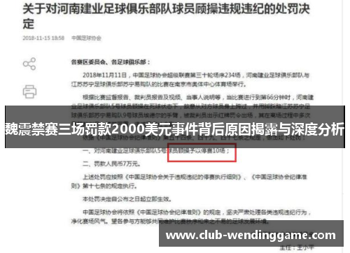 魏震禁赛三场罚款2000美元事件背后原因揭露与深度分析
